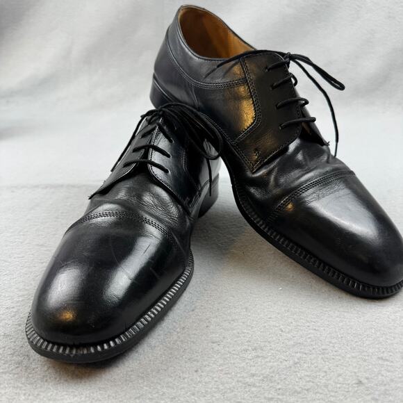 Vtg 12 M Adolfo Made In Italy Black Leather Cap Toe Oxford Shoes Mens Dress Shoe main image 9